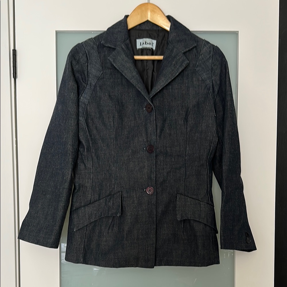 Blue Structured jeans Blazer with Classic Lapels